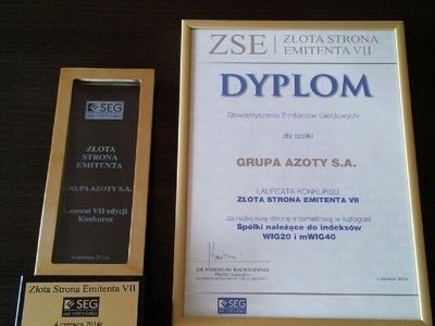 Grupa Azoty S.A. wins prestigious Golden Website Award